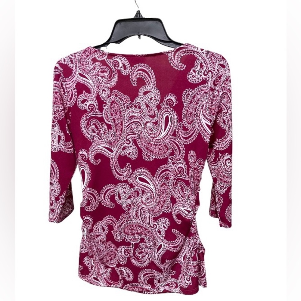 New York & Co Purple White Top V-Neck Crossover Stretchy Size Small - Picture 2 of 2